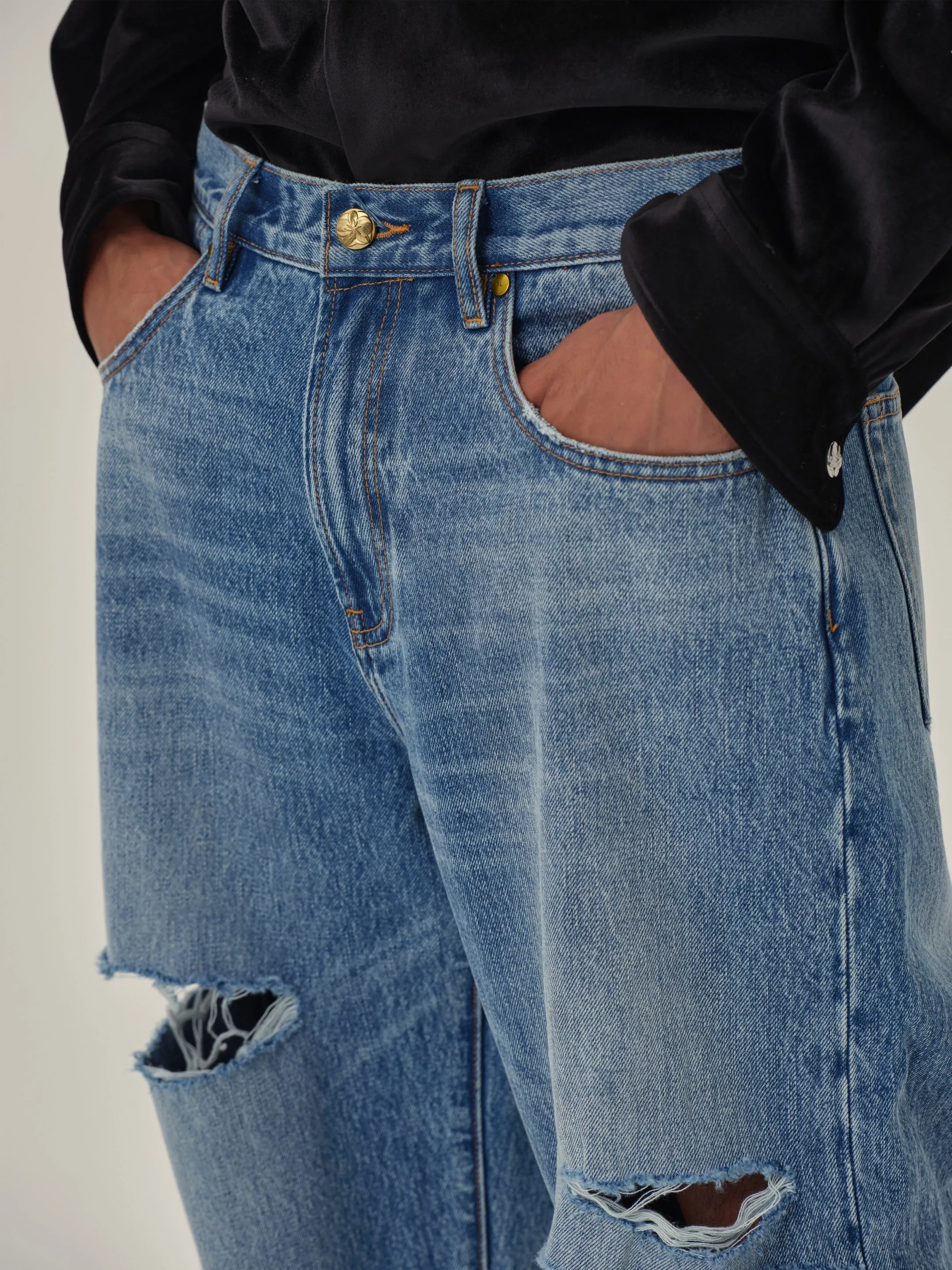 Light Blue Washed Ripped Jeans