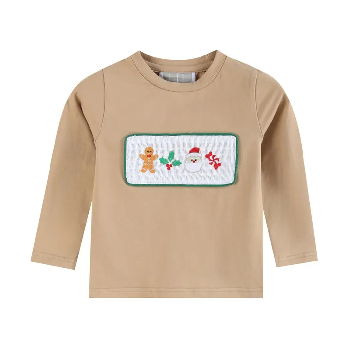 Light Brown Christmas Smocked Shirt and Green Corduroy Pants Set