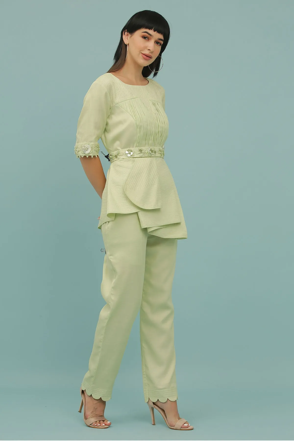 Light Green Pleated Top & Pants