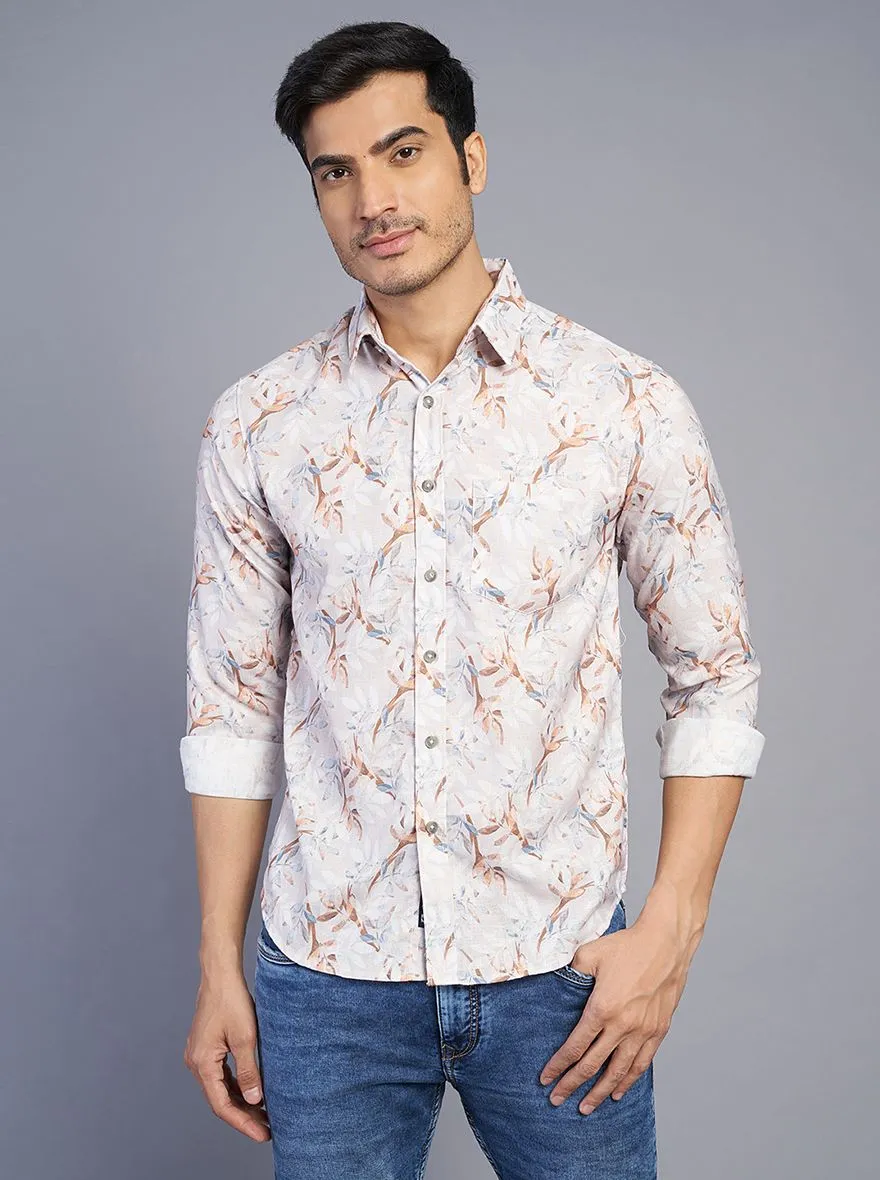 Light Grey Printed Slim Fit Casual Shirt | Greenfibre