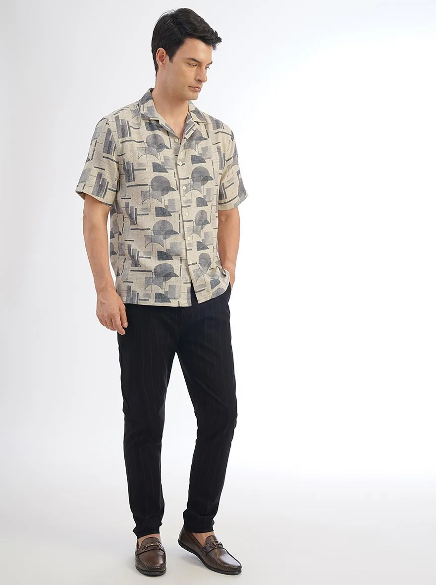 Light Grey Printed Slim Fit Casual Shirt | JadeBlue