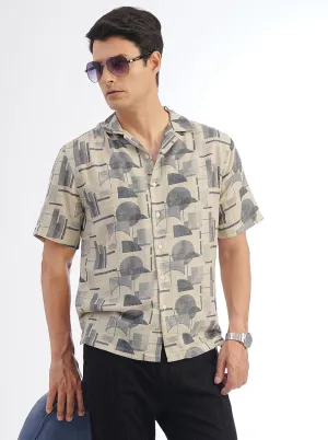 Light Grey Printed Slim Fit Casual Shirt | JadeBlue