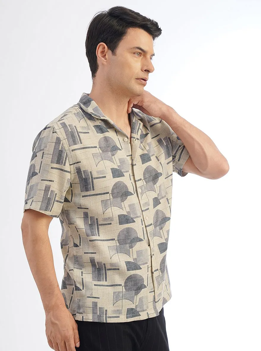 Light Grey Printed Slim Fit Casual Shirt | JadeBlue