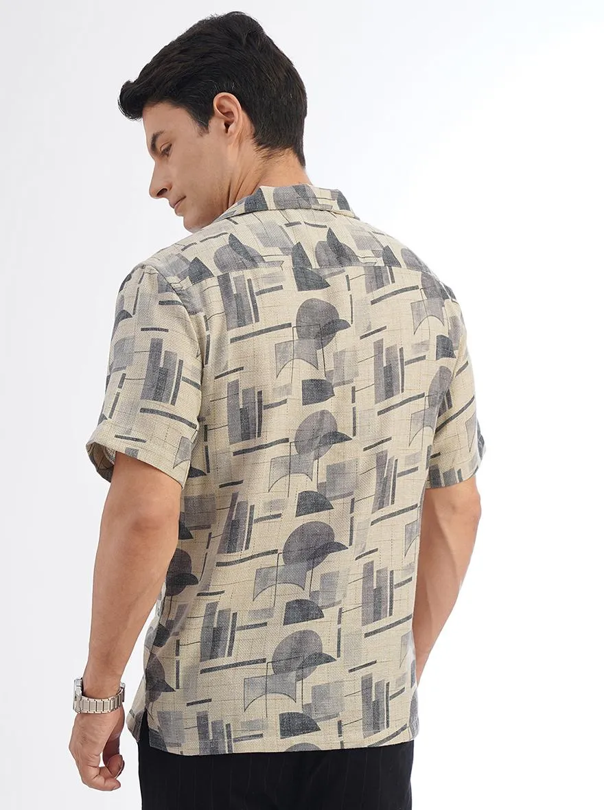 Light Grey Printed Slim Fit Casual Shirt | JadeBlue