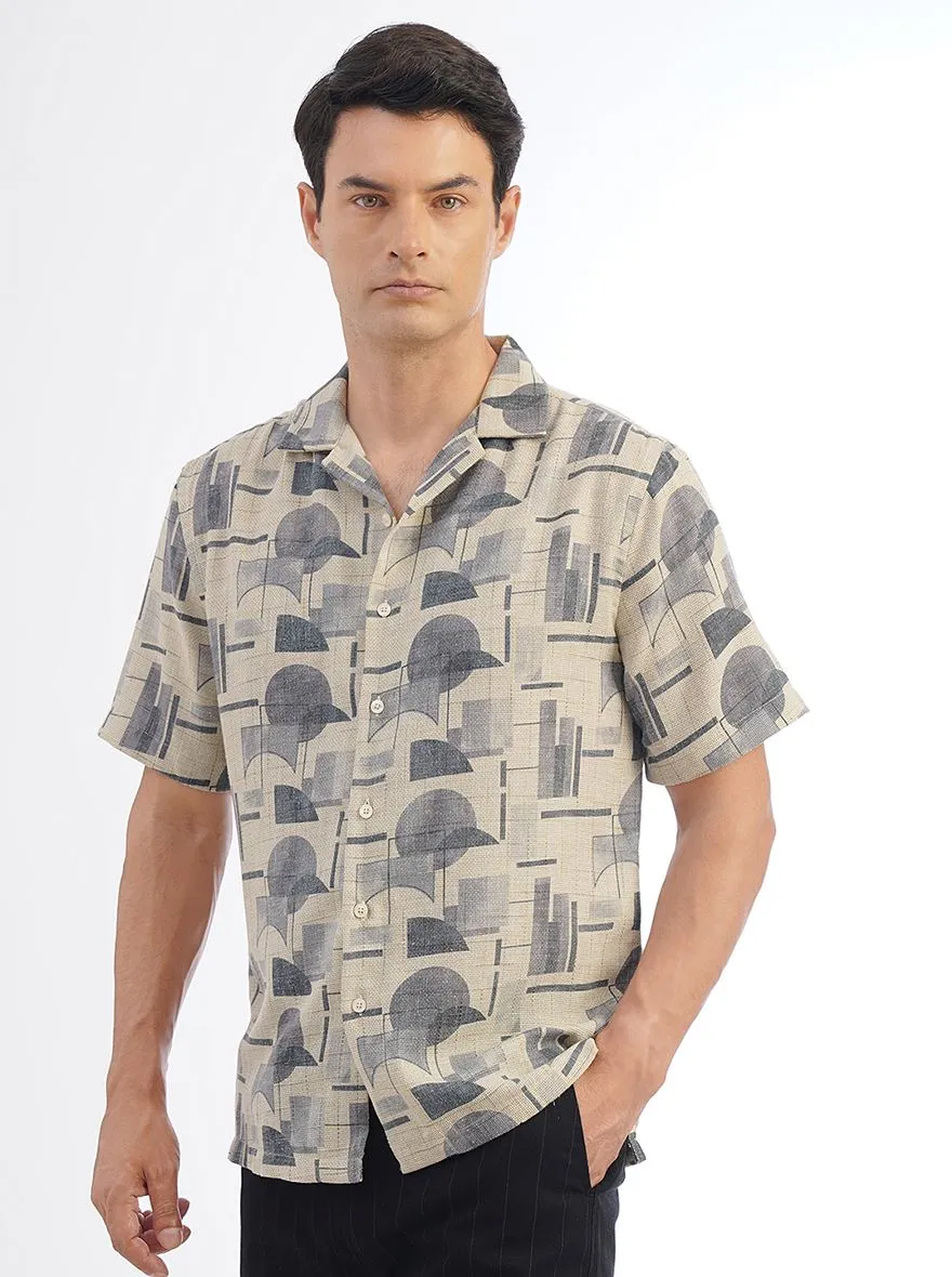 Light Grey Printed Slim Fit Casual Shirt | JadeBlue