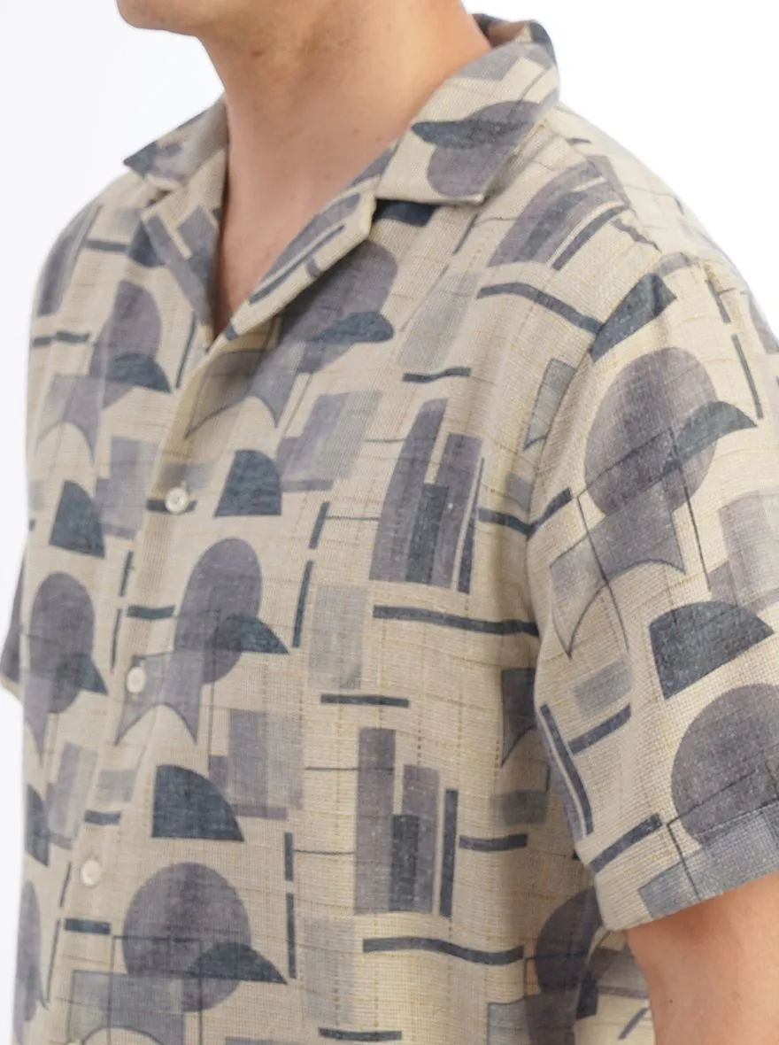 Light Grey Printed Slim Fit Casual Shirt | JadeBlue