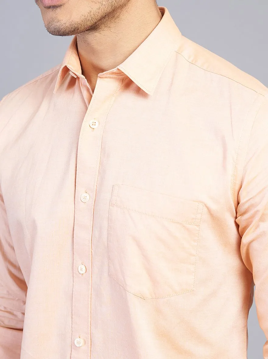 Light Orange Solid Slim Fit Semi Casual Shirt | JadeBlue