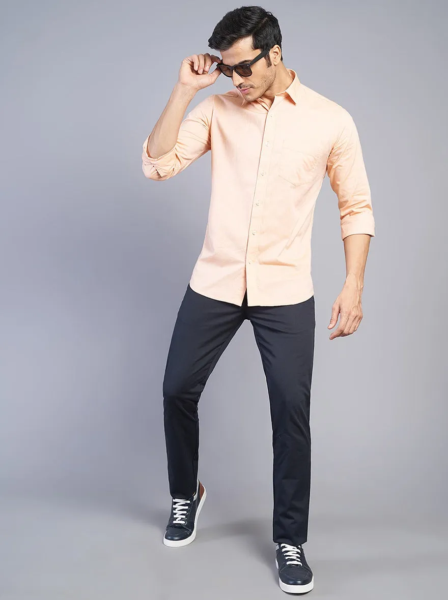 Light Orange Solid Slim Fit Semi Casual Shirt | JadeBlue