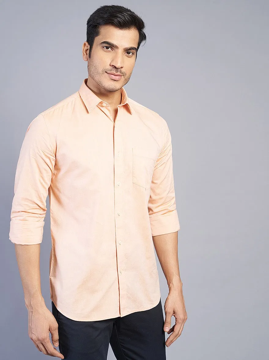Light Orange Solid Slim Fit Semi Casual Shirt | JadeBlue