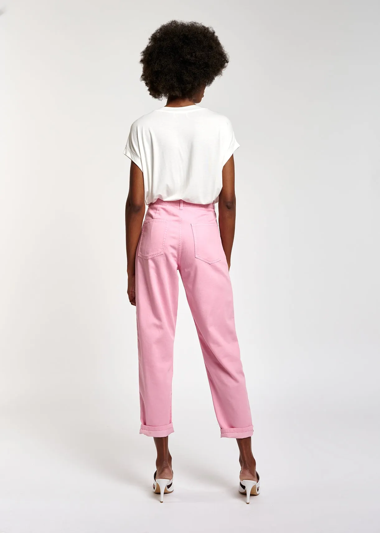 Light pink loose-fit denim pants