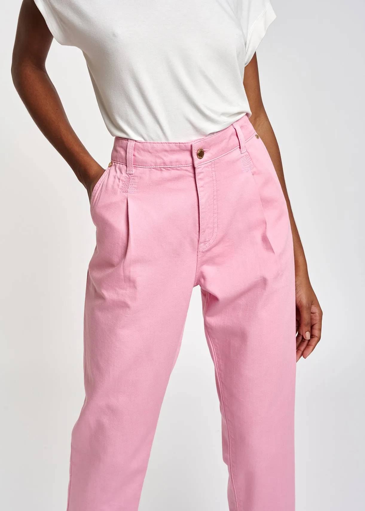 Light pink loose-fit denim pants