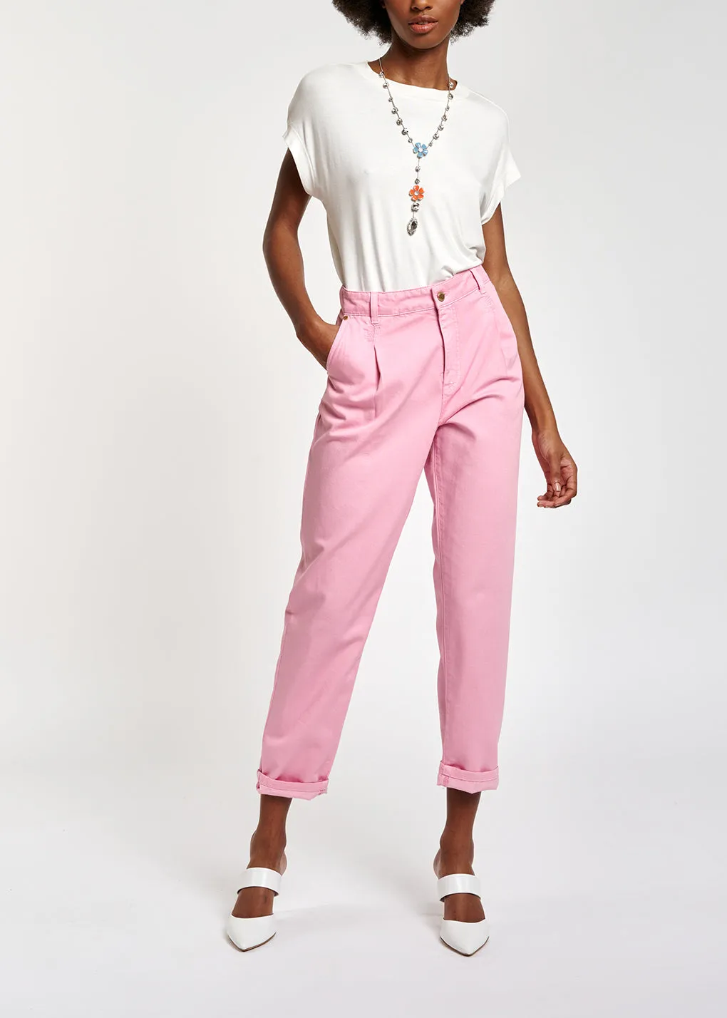 Light pink loose-fit denim pants