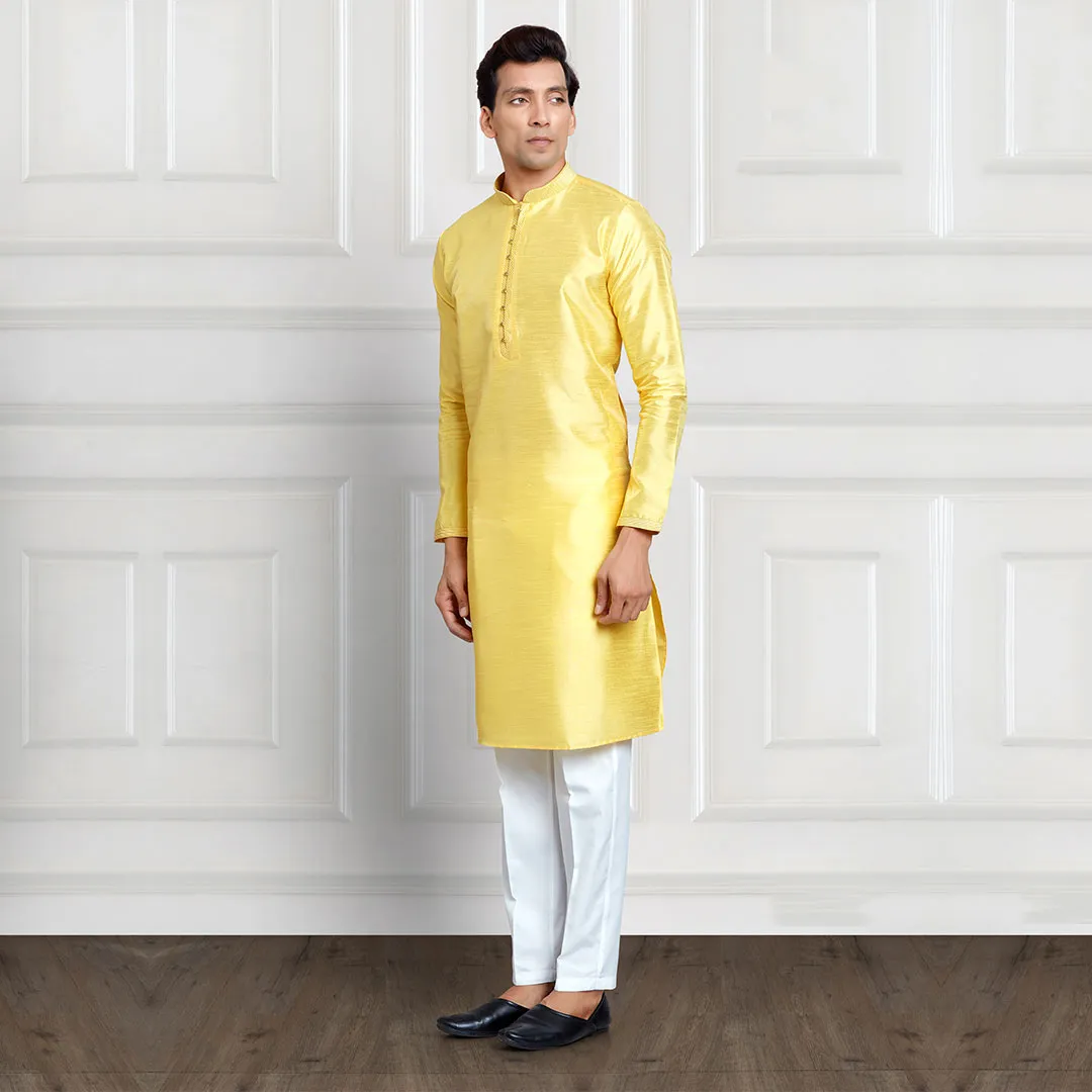 Light Yellow and White Kurta Pant Set
