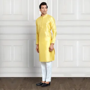 Light Yellow and White Kurta Pant Set