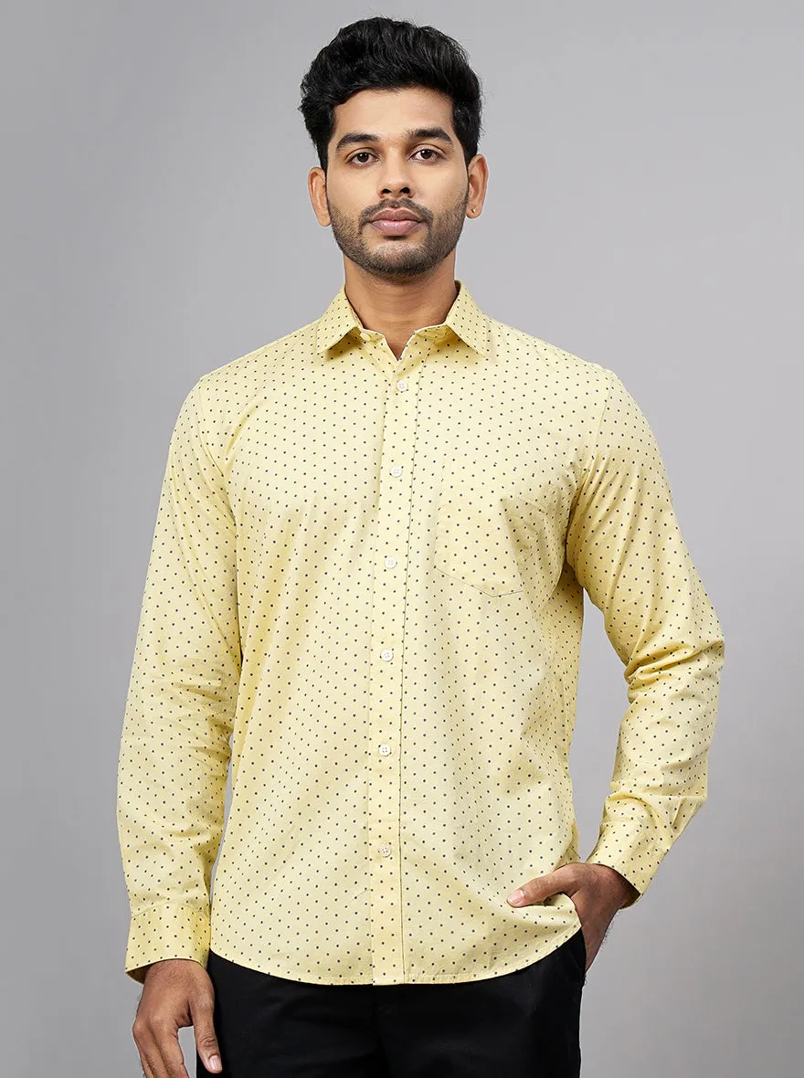 Light Yellow Printed Smart Fit Semi Casual Shirt | Greenfibre