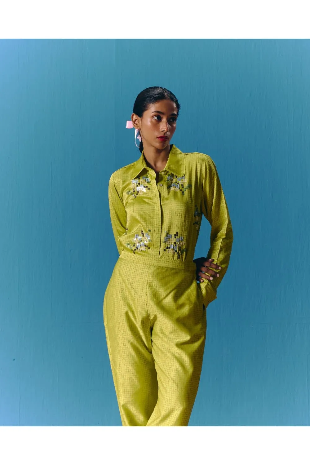 LIME MINI CHECK PANTS