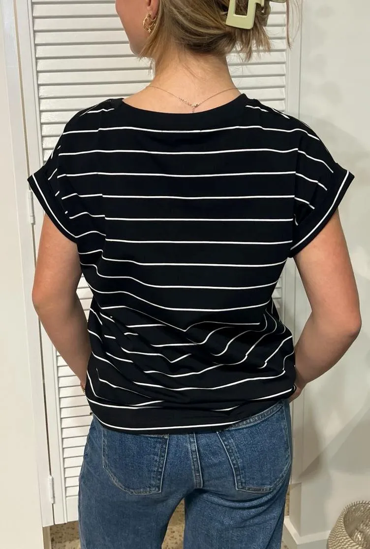 LITTLE LIES Rhodes Stripe Tee - Black / White