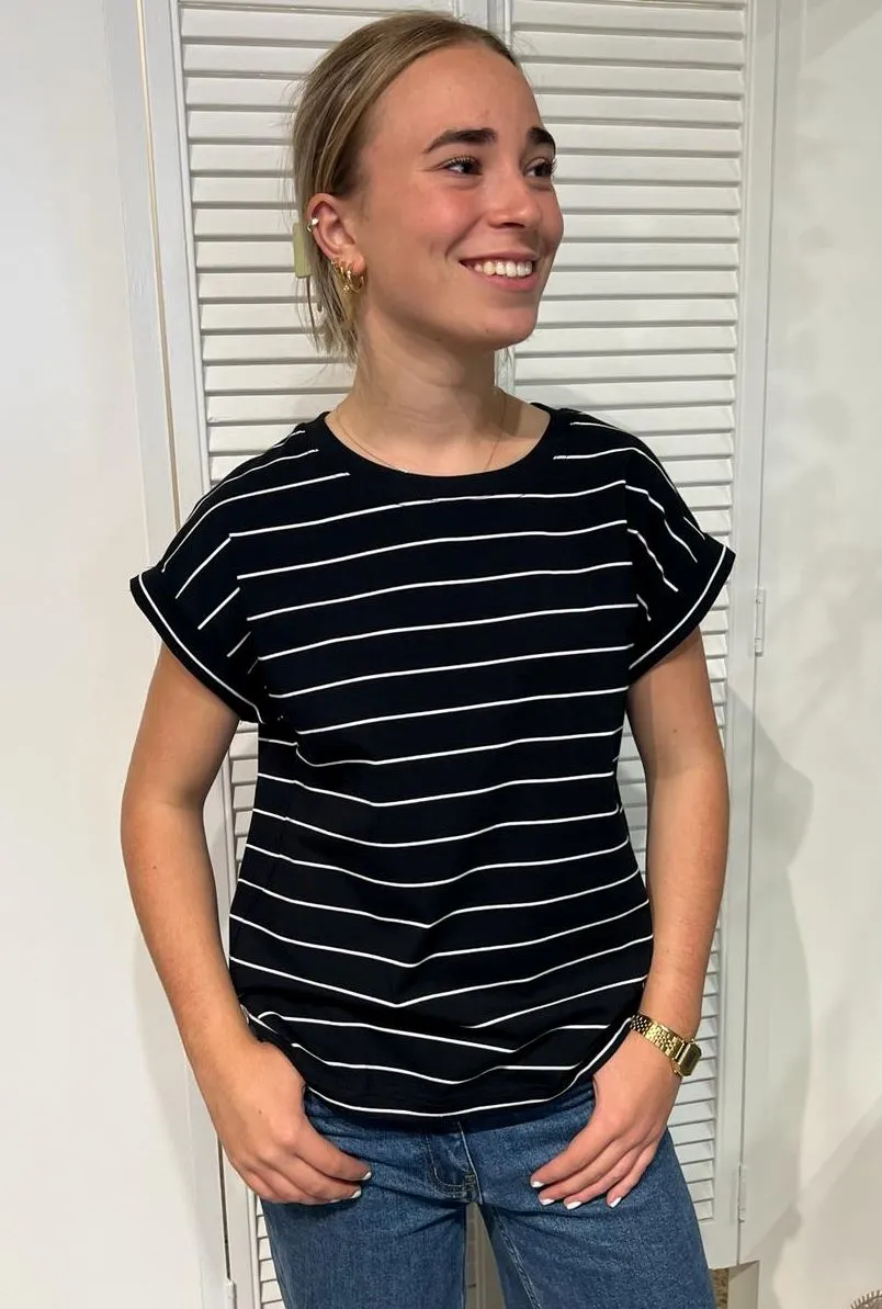 LITTLE LIES Rhodes Stripe Tee - Black / White