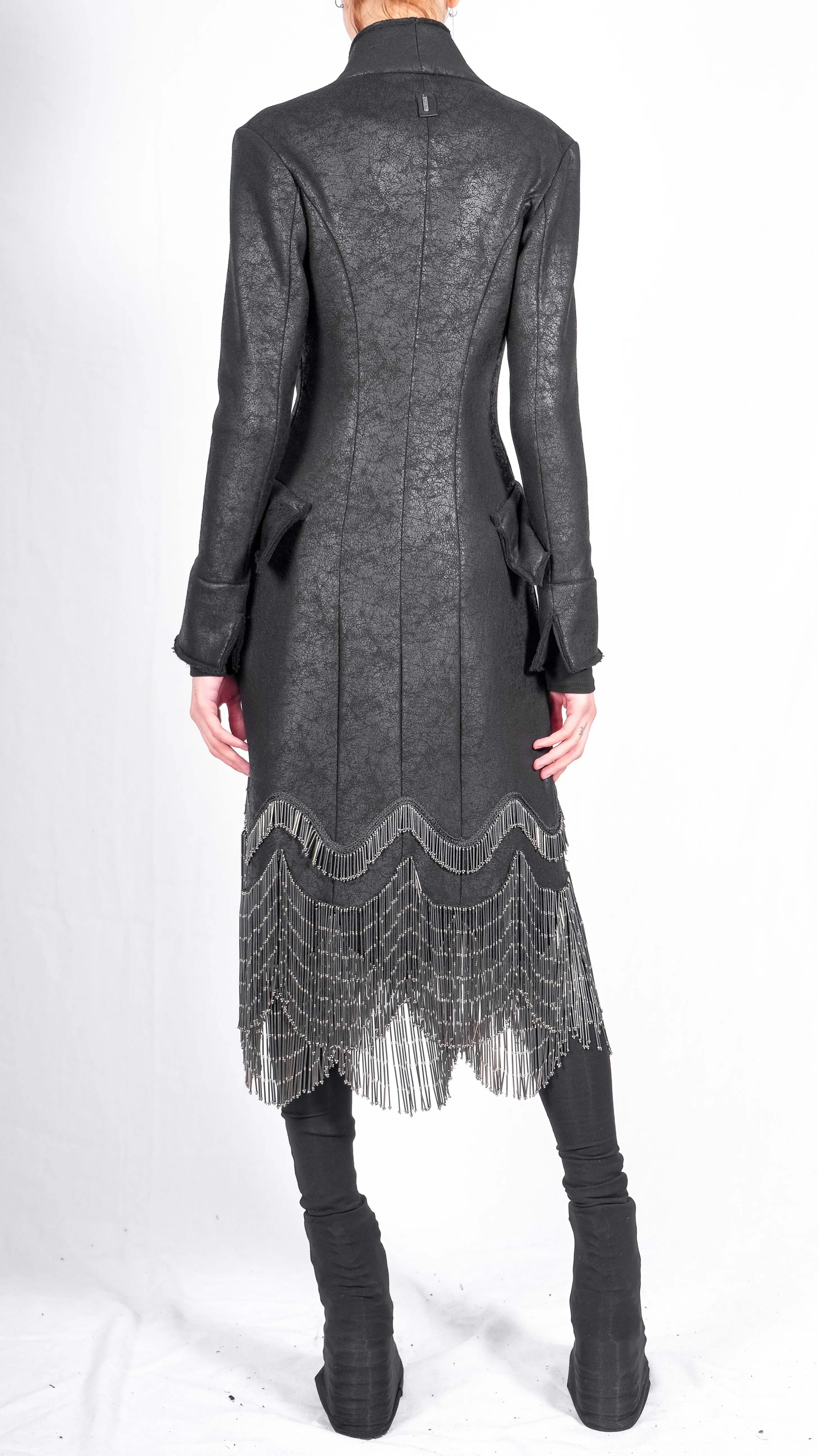 Long Leather Effect Blazer with Application