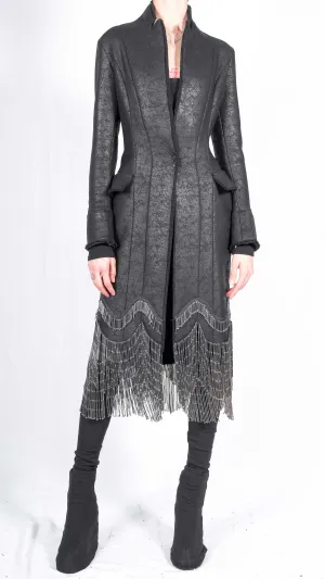 Long Leather Effect Blazer with Application