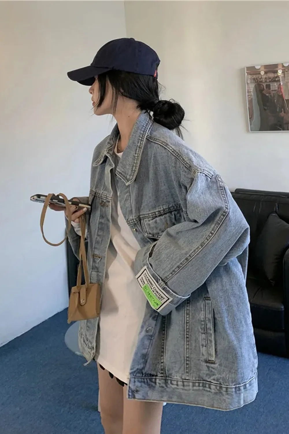 Loose Patchwork Colors Denim Jeans Jacket