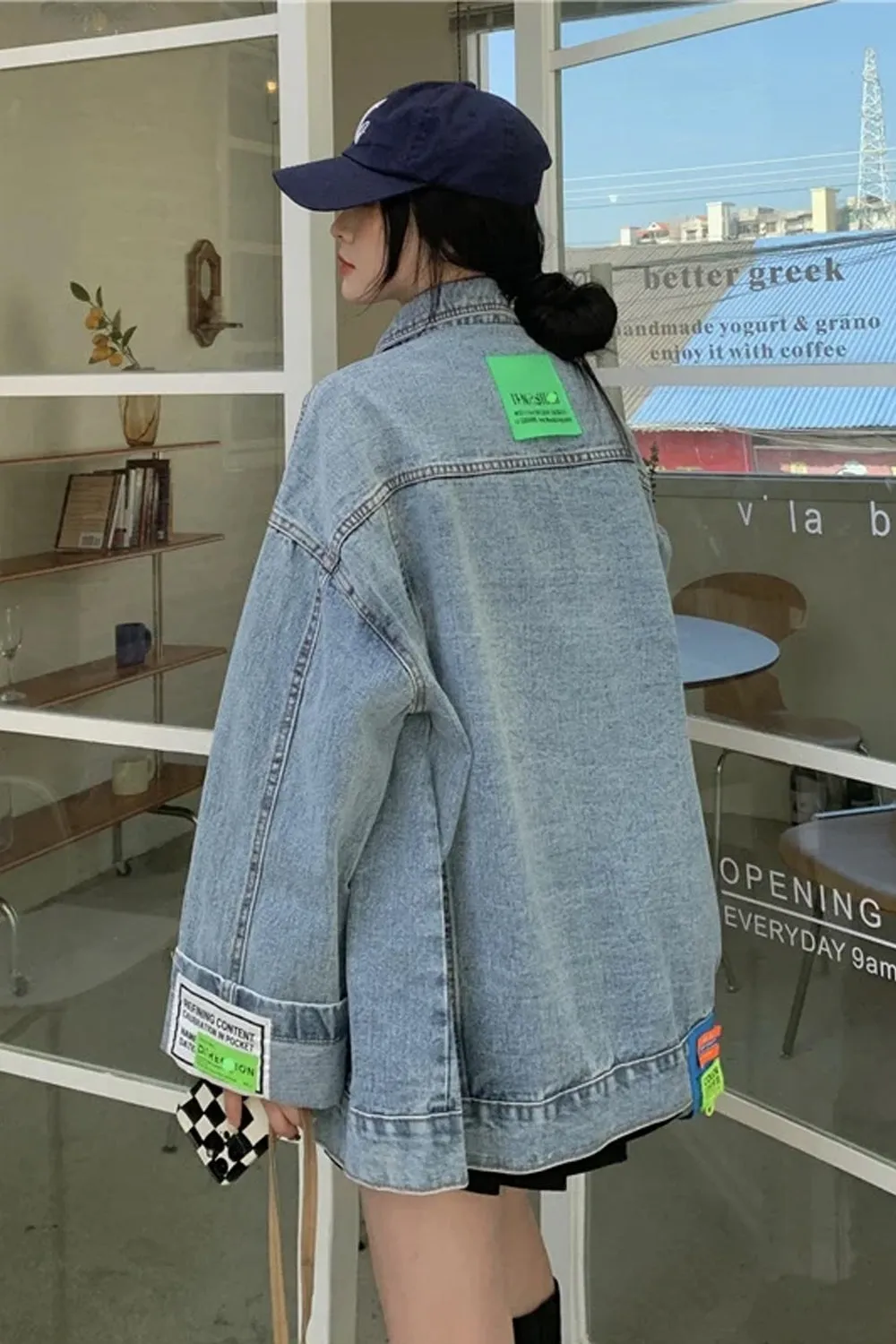 Loose Patchwork Colors Denim Jeans Jacket