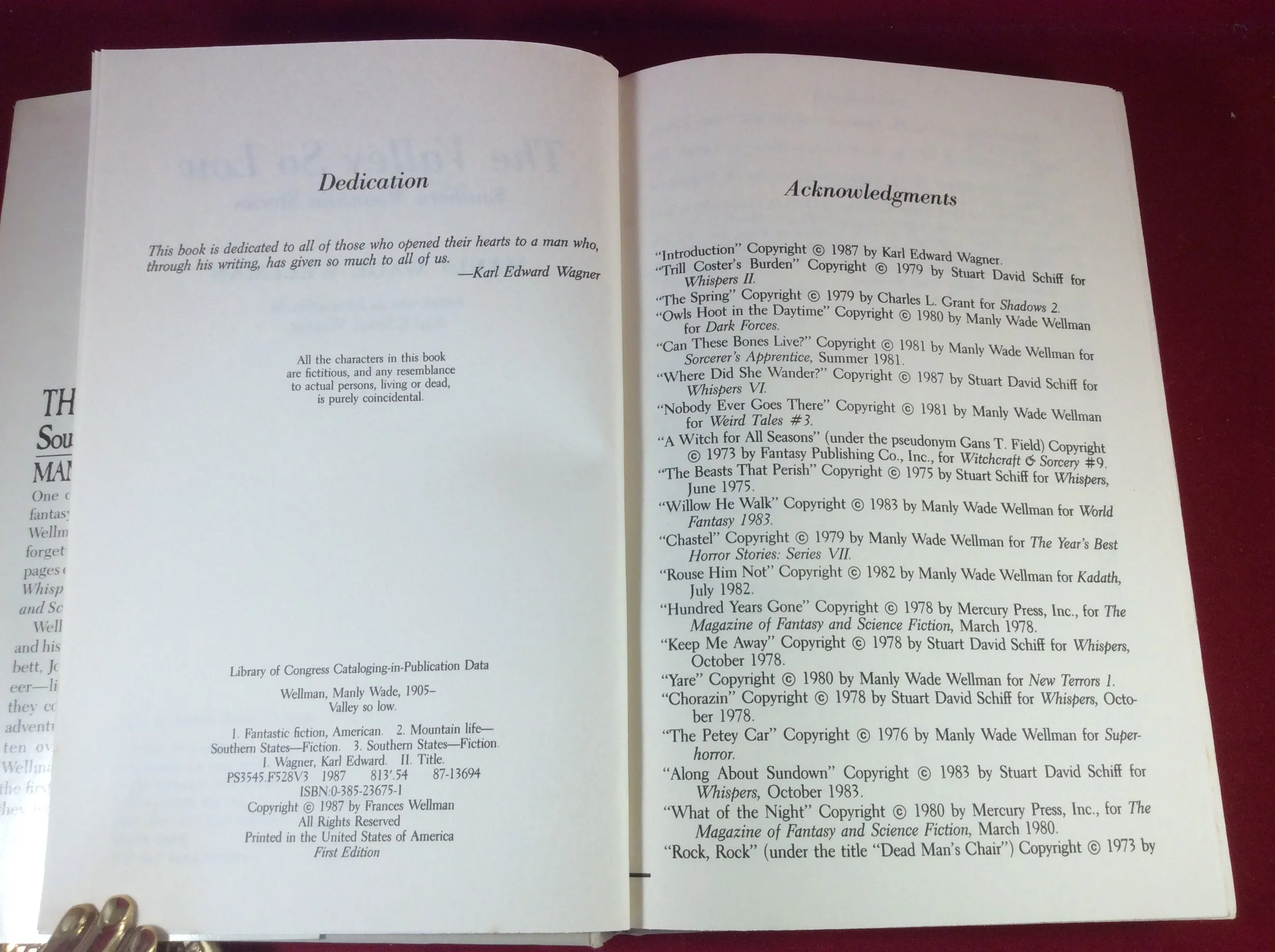 Manly Wade Wellman - The Valley So Low: Southern Mountain Stories, Doubleday, 1987, First Edition.