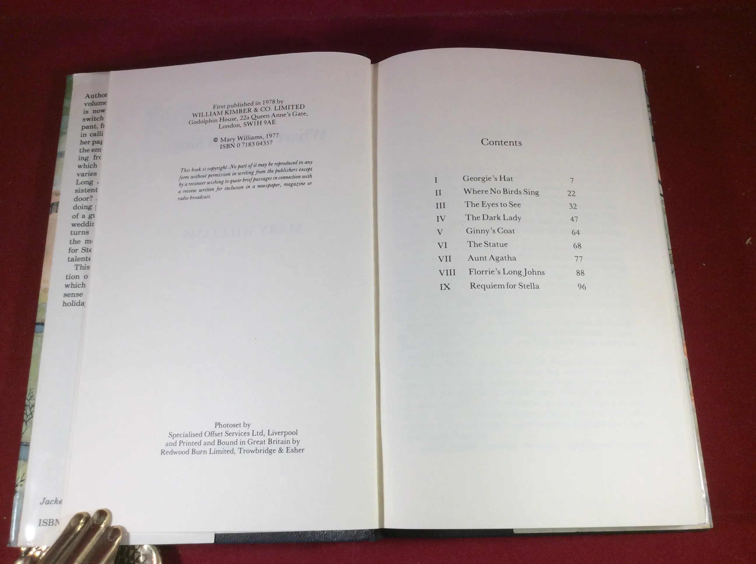 Mary Williams, Where No Birds Sing: Stories of the Macabre, William Kimber, 1978, First Edition