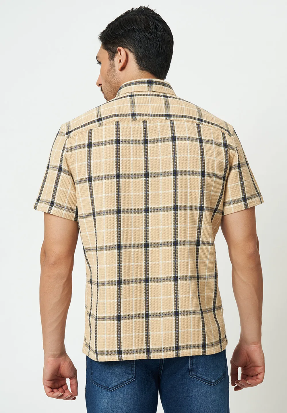 Men Beige Checks Casual Shirt