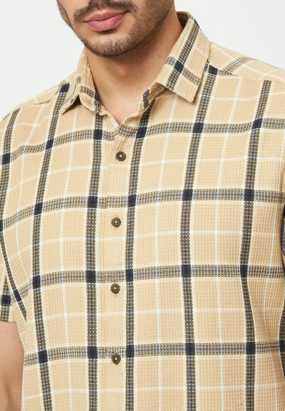 Men Beige Checks Casual Shirt