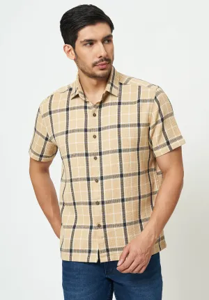 Men Beige Checks Casual Shirt