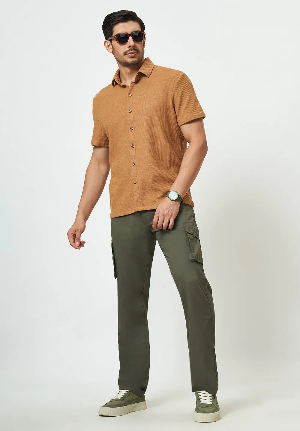 Men Brown Striped Casual Shirt