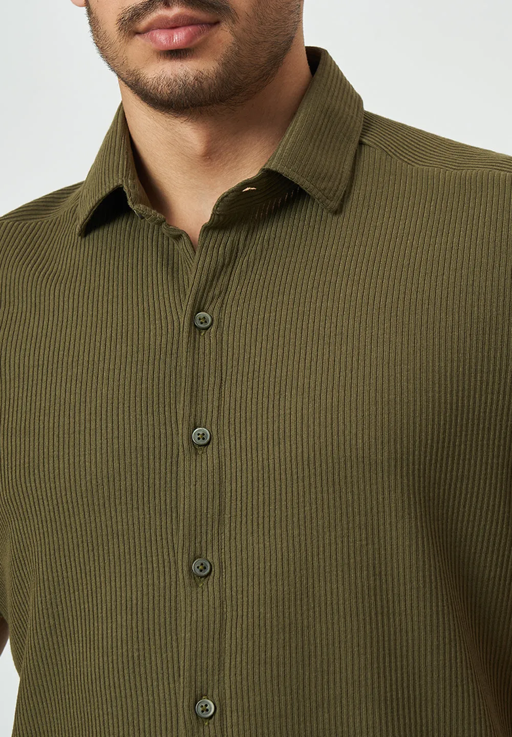 Men Green Striped Casual Shirt