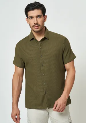 Men Green Striped Casual Shirt