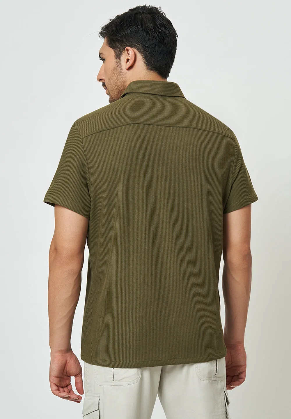 Men Green Striped Casual Shirt