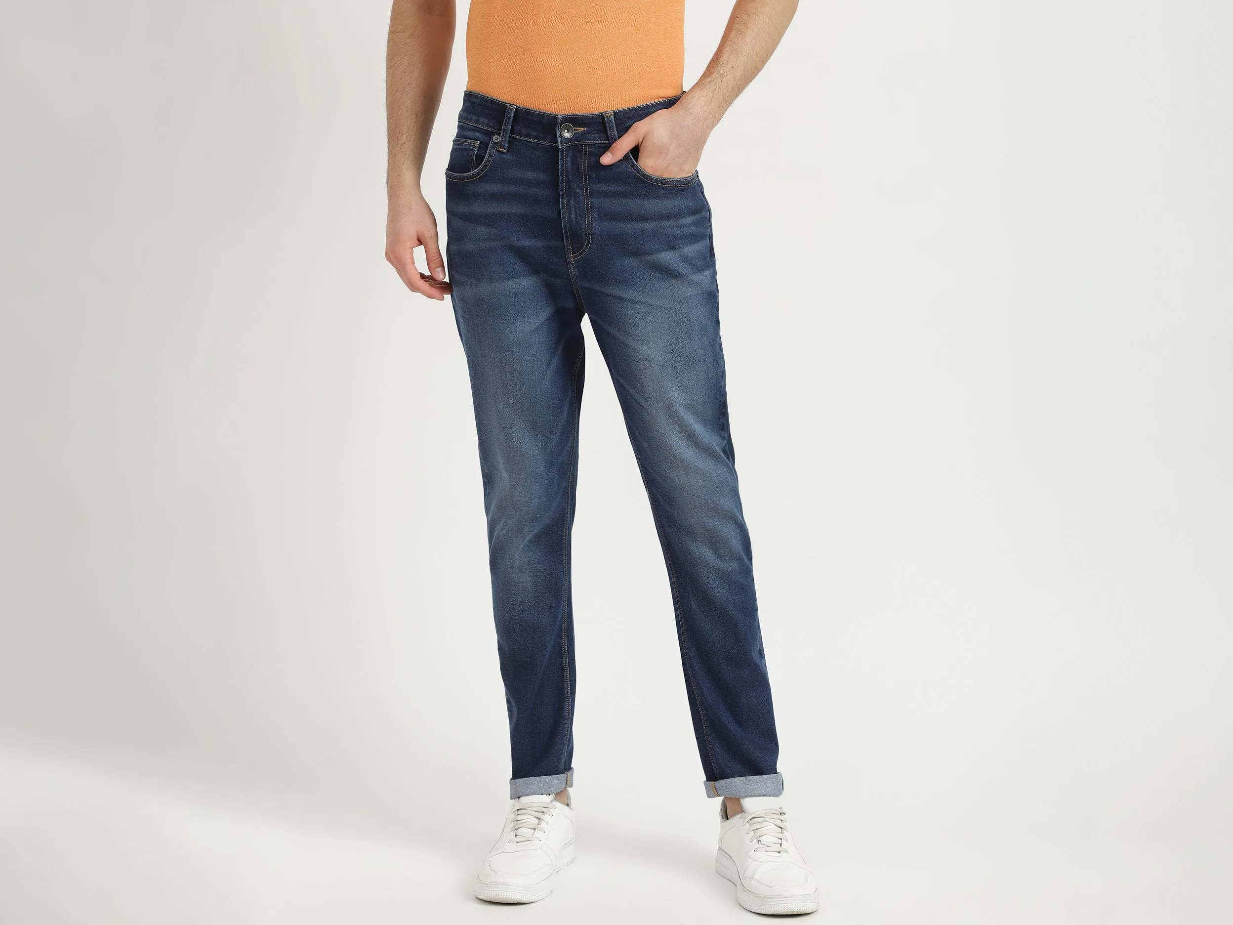 Mens Carrot Fit Solid Jeans