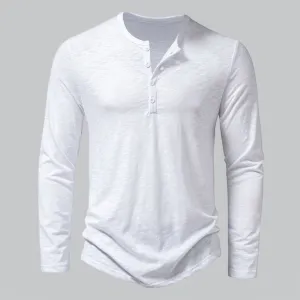 Men's Casual Cotton Henley T-Shirt | Long Sleeve, Soft Fabric, Comfortable Fit