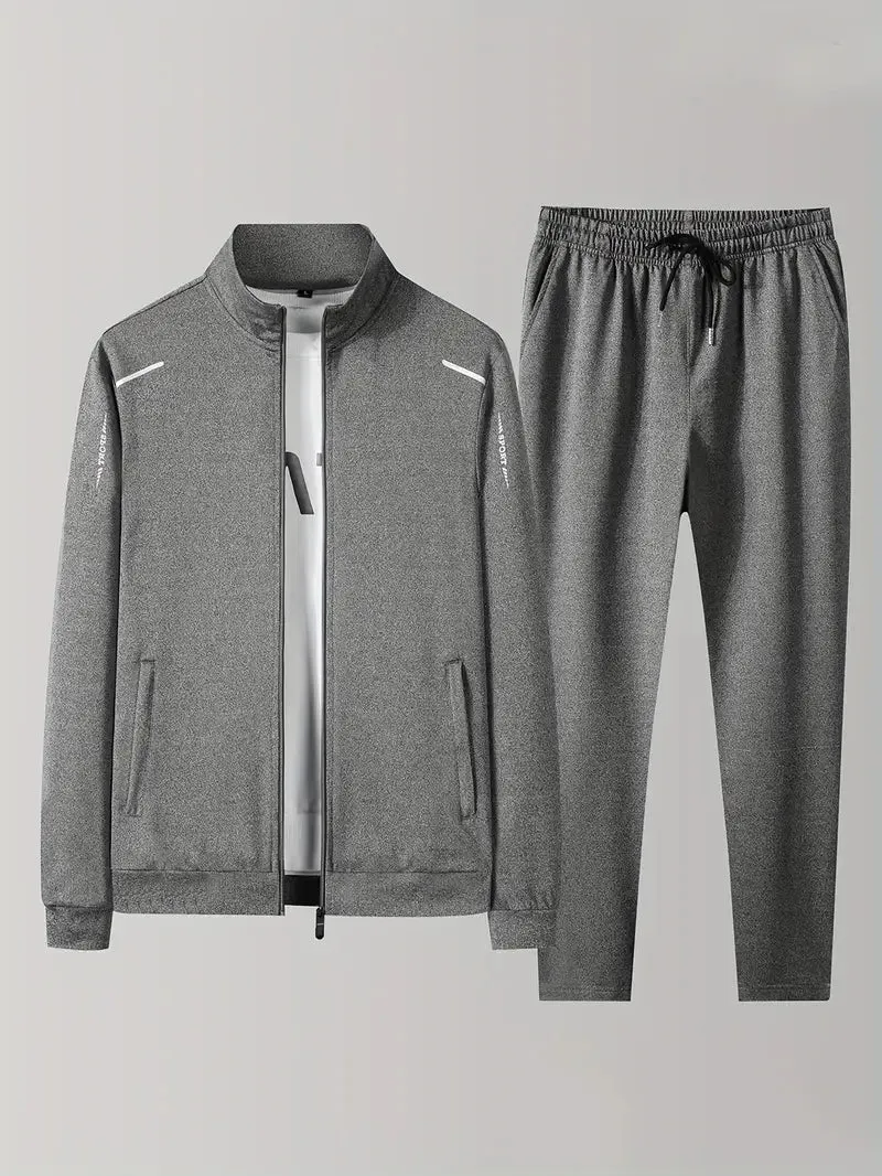 Men's Casual Jacket and Sweatpants Set - Lightweight Sports Outfit for Outdoor Activities