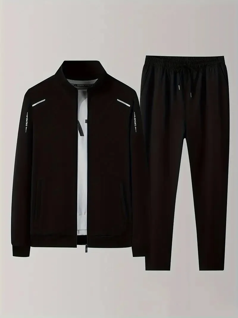Men's Casual Jacket and Sweatpants Set - Lightweight Sports Outfit for Outdoor Activities