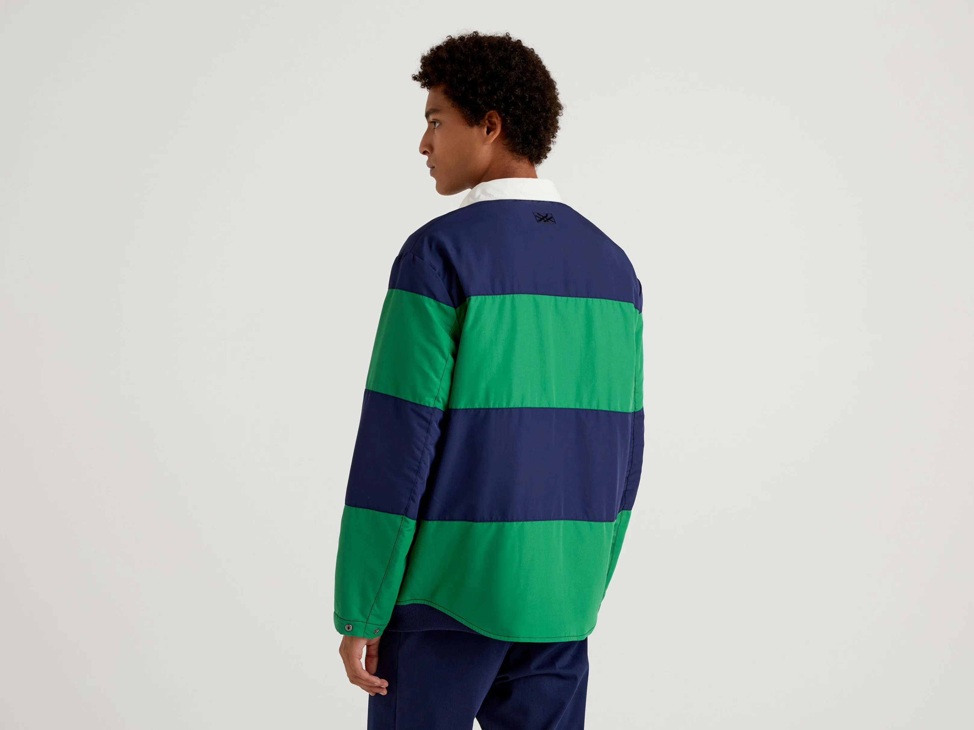 Mens Striped Collared Button Down Jacket