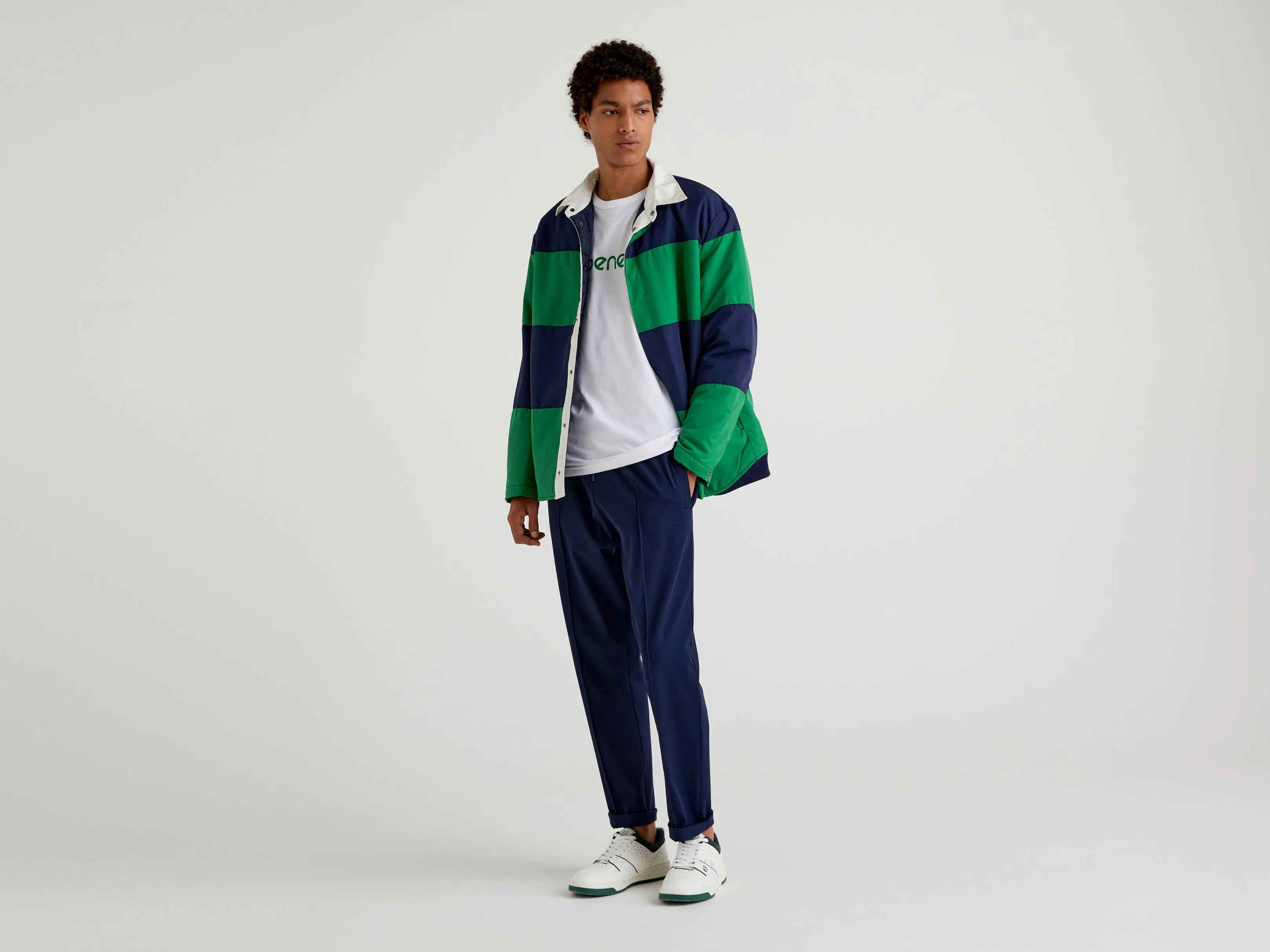 Mens Striped Collared Button Down Jacket