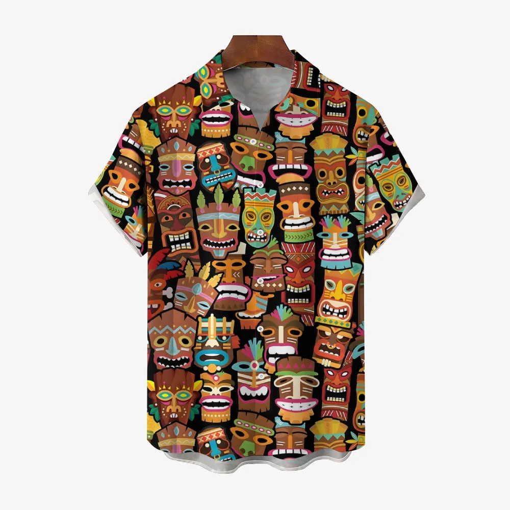 Men's Tiki Art Casual Short Sleeve Shirt 2312000293