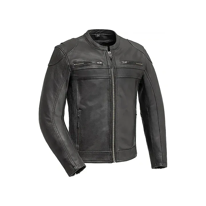 Men's Zipper Closure Thermal Liner Genuine Leather Motorcycle Jacket