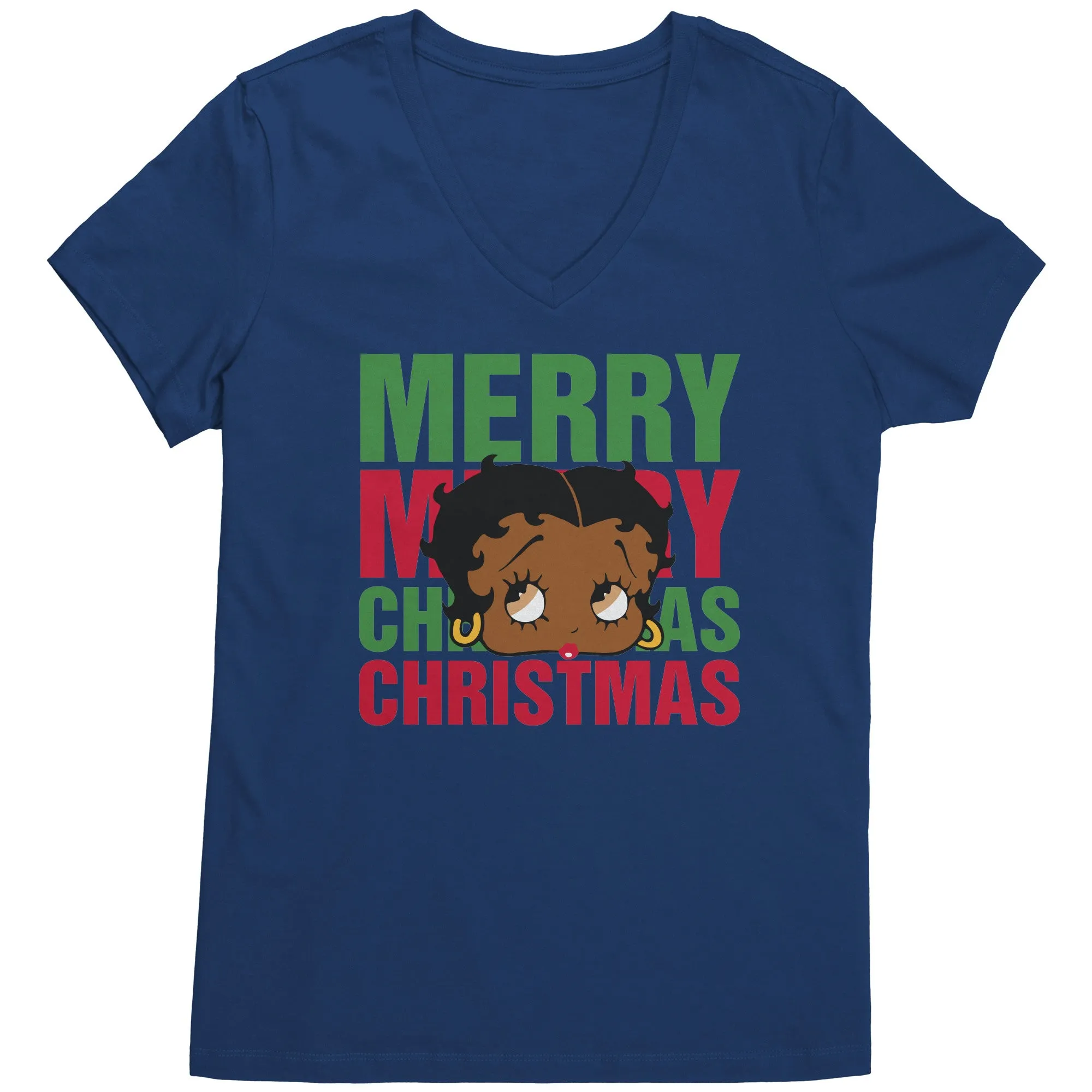 Merry Christmas Vneck Shirt Betty Boop Shirt Betty Boop Christmas Tshirt Christmas Gifts for Her Black Betty Boop Womens V-Neck Graphic Tee