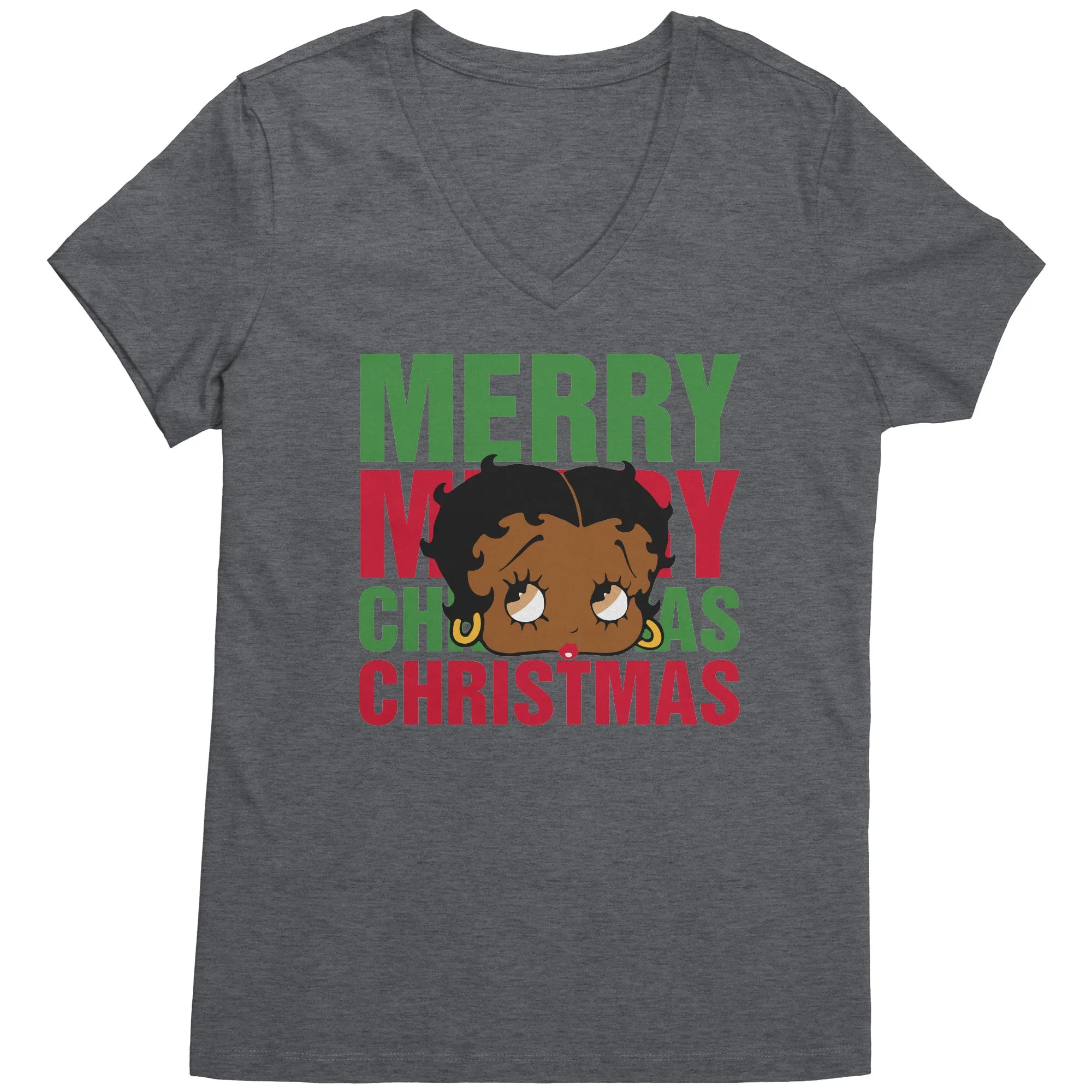 Merry Christmas Vneck Shirt Betty Boop Shirt Betty Boop Christmas Tshirt Christmas Gifts for Her Black Betty Boop Womens V-Neck Graphic Tee
