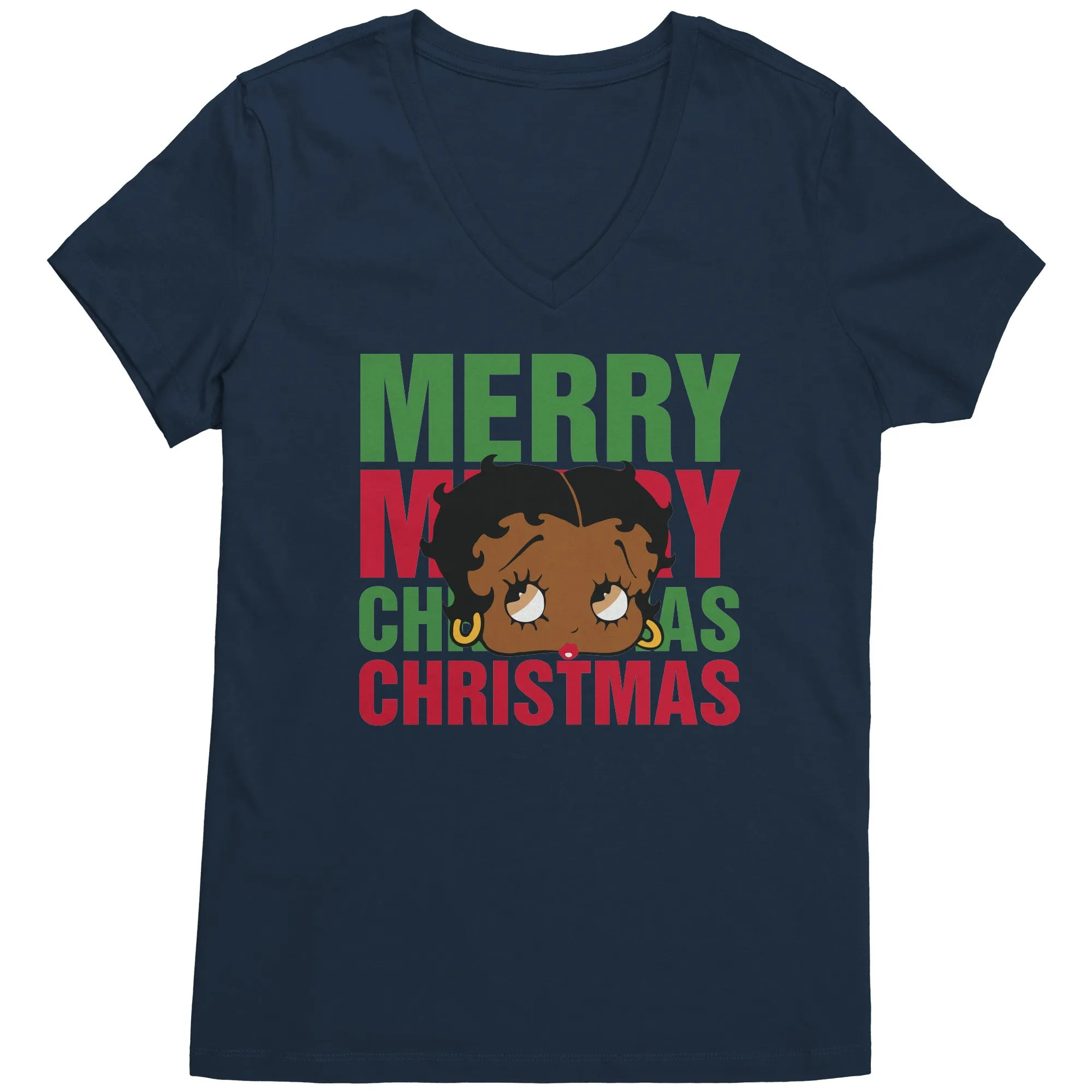 Merry Christmas Vneck Shirt Betty Boop Shirt Betty Boop Christmas Tshirt Christmas Gifts for Her Black Betty Boop Womens V-Neck Graphic Tee