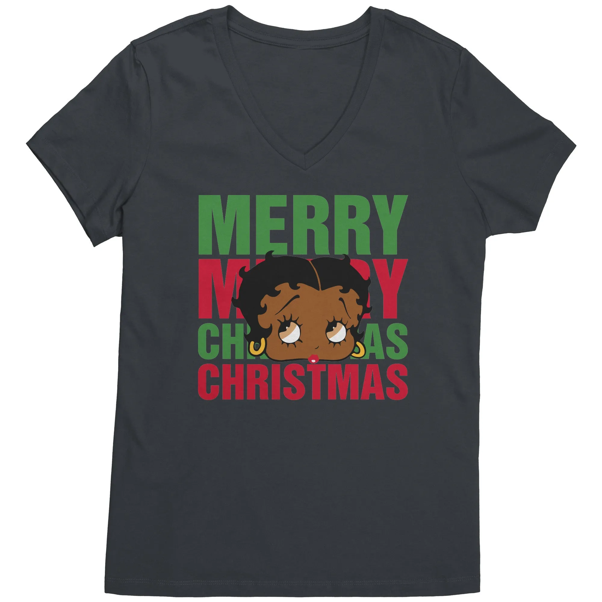 Merry Christmas Vneck Shirt Betty Boop Shirt Betty Boop Christmas Tshirt Christmas Gifts for Her Black Betty Boop Womens V-Neck Graphic Tee