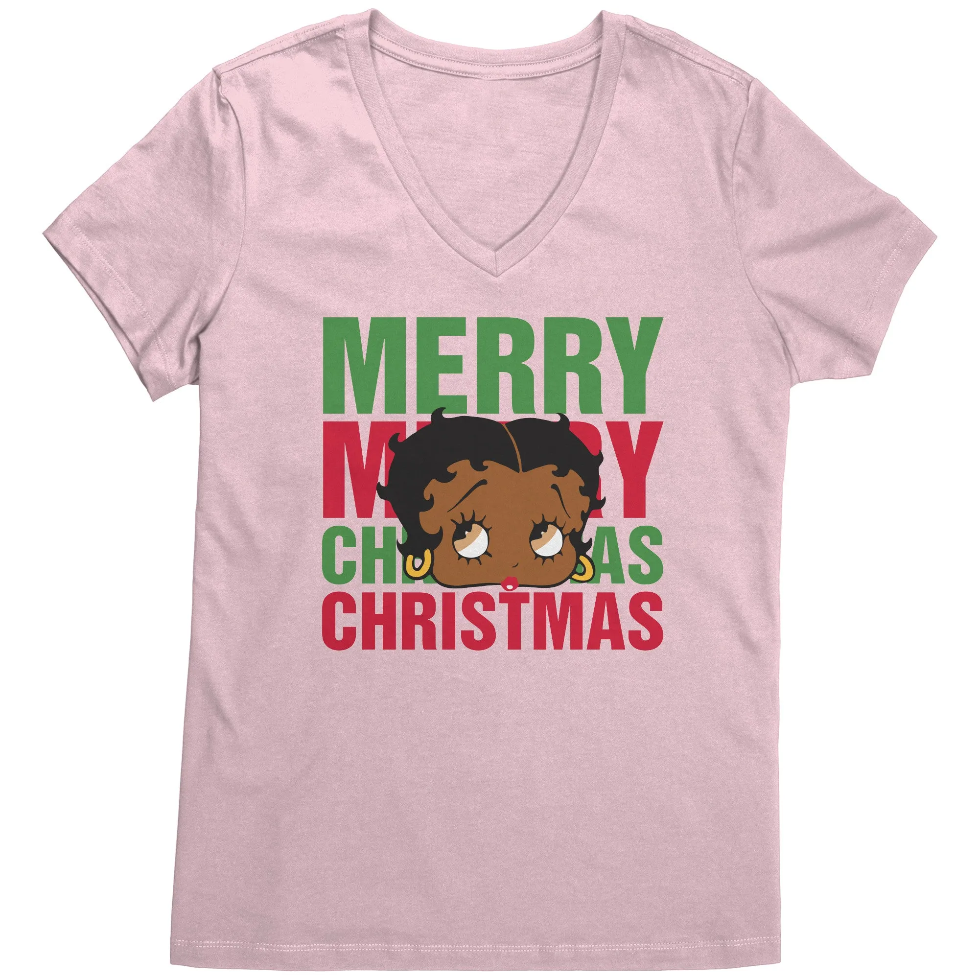 Merry Christmas Vneck Shirt Betty Boop Shirt Betty Boop Christmas Tshirt Christmas Gifts for Her Black Betty Boop Womens V-Neck Graphic Tee