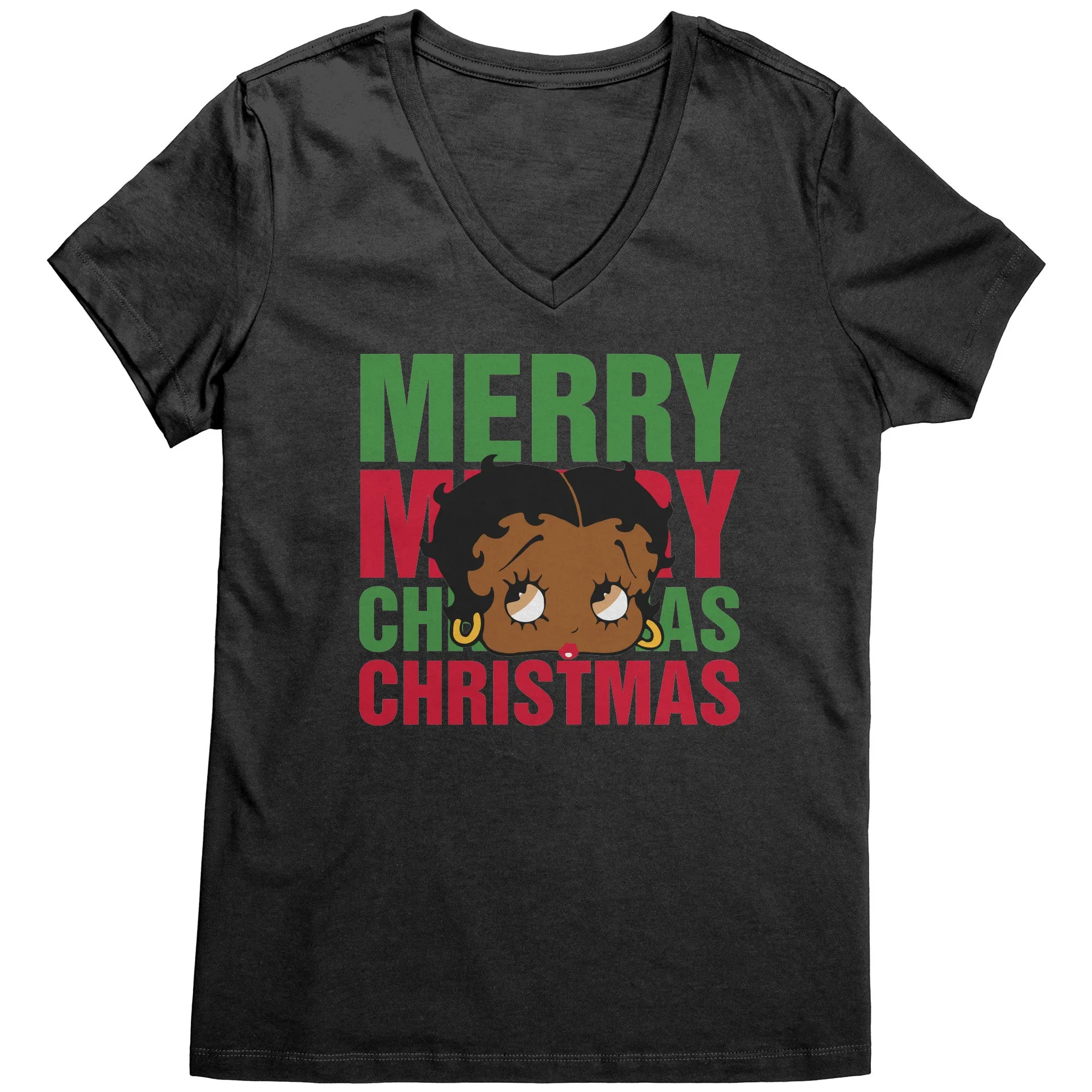 Merry Christmas Vneck Shirt Betty Boop Shirt Betty Boop Christmas Tshirt Christmas Gifts for Her Black Betty Boop Womens V-Neck Graphic Tee