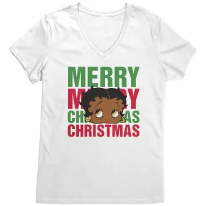 Merry Christmas Vneck Shirt Betty Boop Shirt Betty Boop Christmas Tshirt Christmas Gifts for Her Black Betty Boop Womens V-Neck Graphic Tee